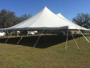 A fully staked pole tent, rented in Sarasota